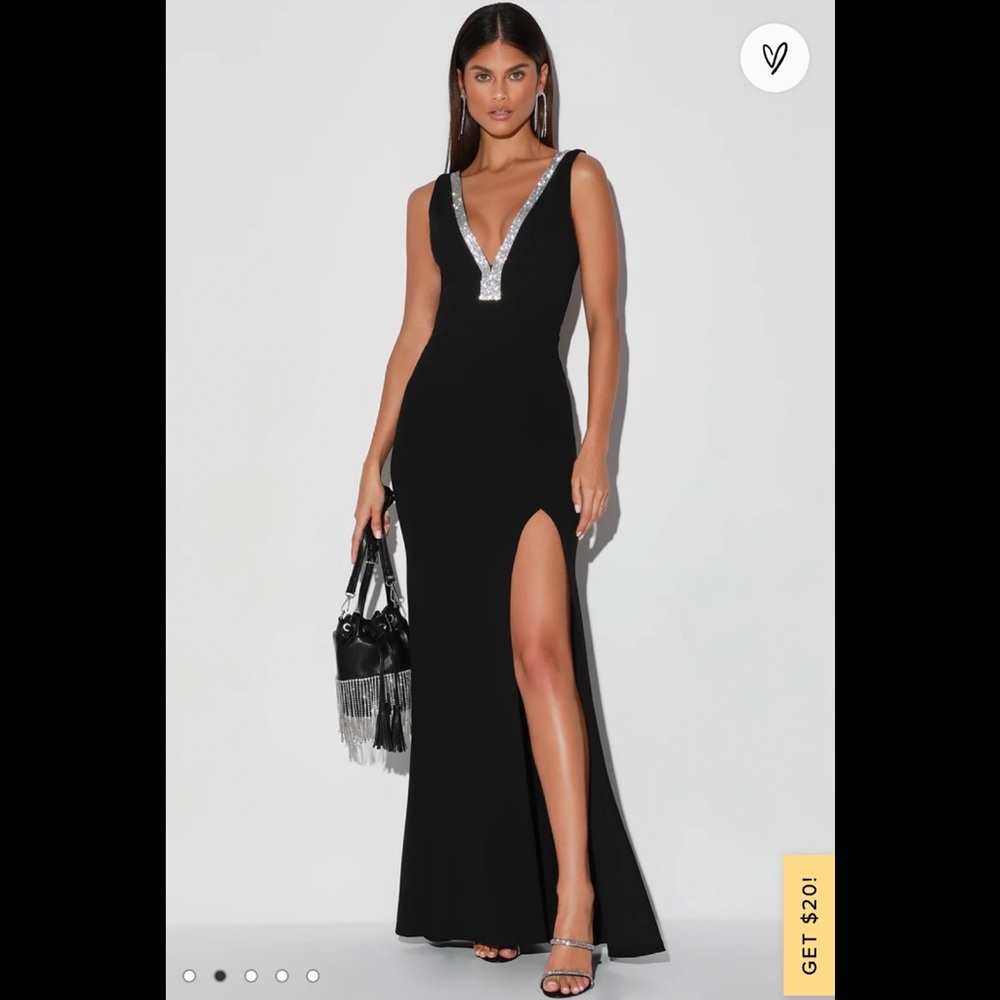 Lulus Stunned By You Black Rhinestone Mermaid Maxi Dress